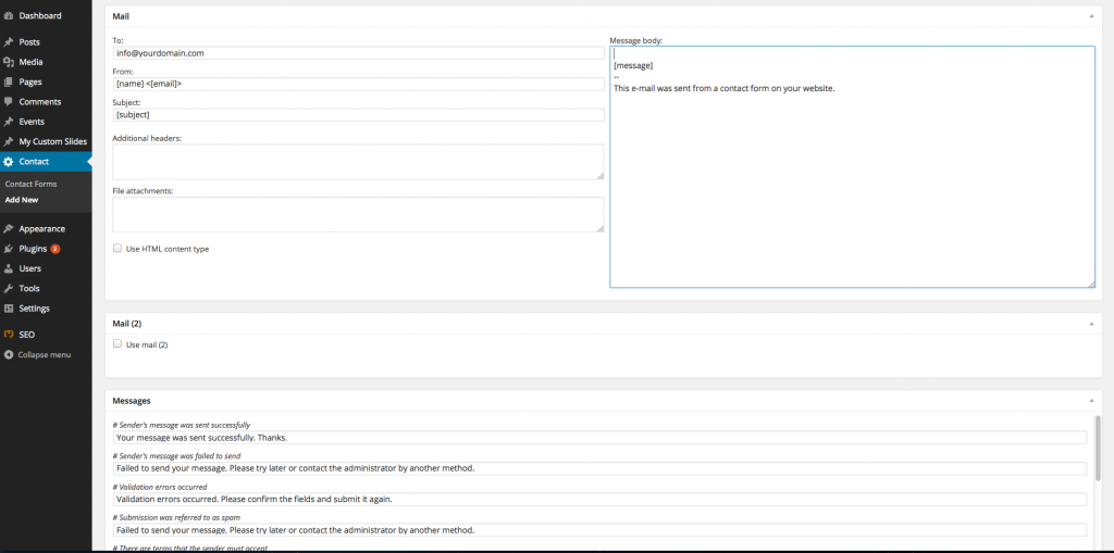 contact form 7 recipient email and message body