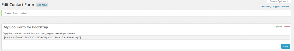 contact form 7 generated shortcode