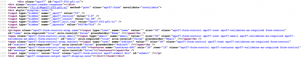 contact form 7 source code in page